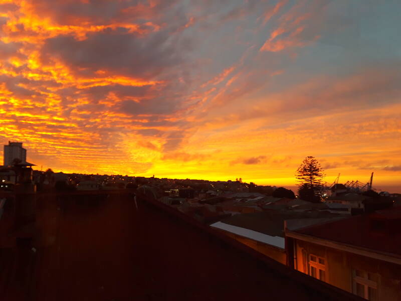 Sunset over Cerro Alegre area in Valparaíso, Chile