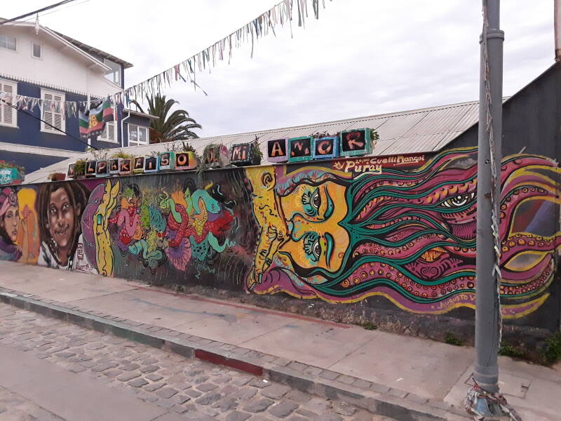 Street art in Cerro Alegre area in Valparaíso, Chile