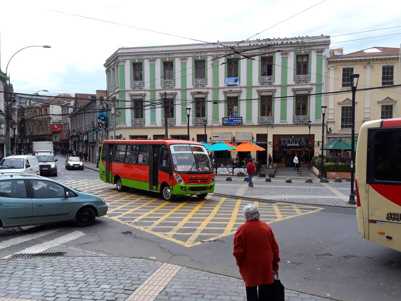 Buses on Esmeralda in Valparaíso, Chile