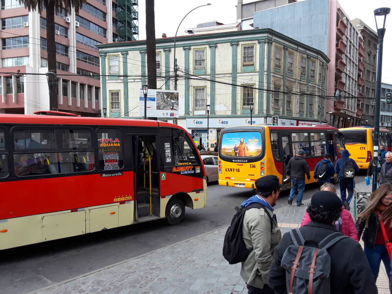 Buses on Esmeralda in Valparaíso, Chile