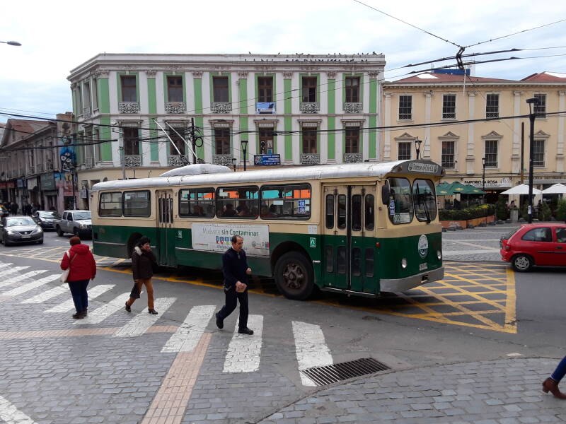 Buses on Esmeralda in Valparaíso, Chile