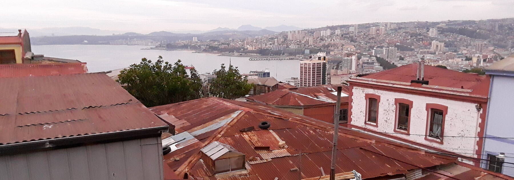 Harbor and hills of Valparaíso at night.