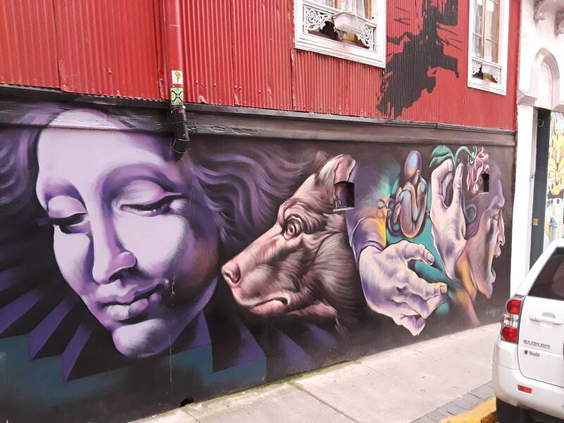 Street art seen while walking up Cerro Alegre on Urriola in Valparaíso, Chile