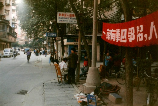 Sidewalk barbershop.