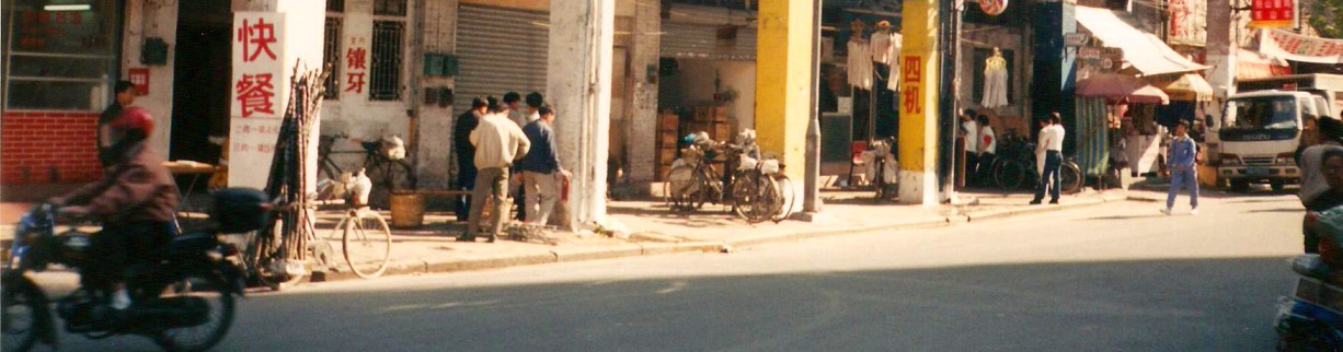 Motorcycle repair shops in Guangzhou, China.