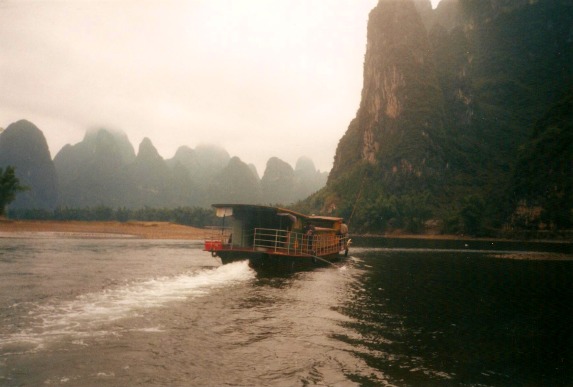 Passing a boat on the Li River.