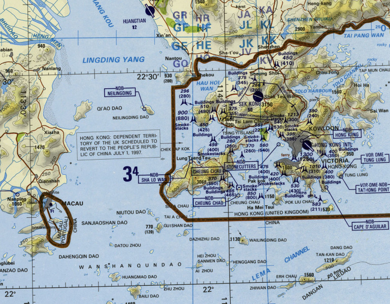 Tactical Pilotage Chart J-11B showing Macau and Hong Kong.