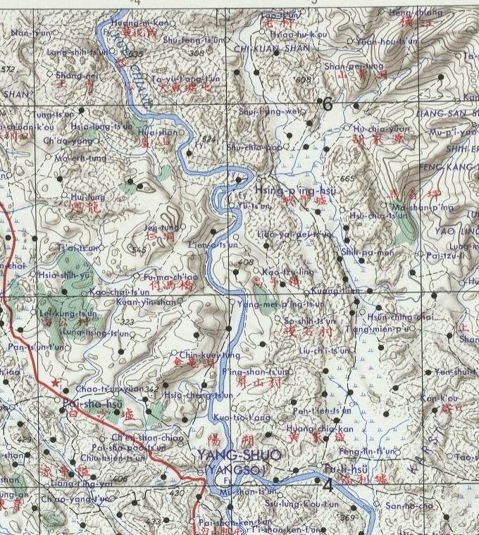 Map of Yangshuo, Guangxi Province, China, and surroundings.