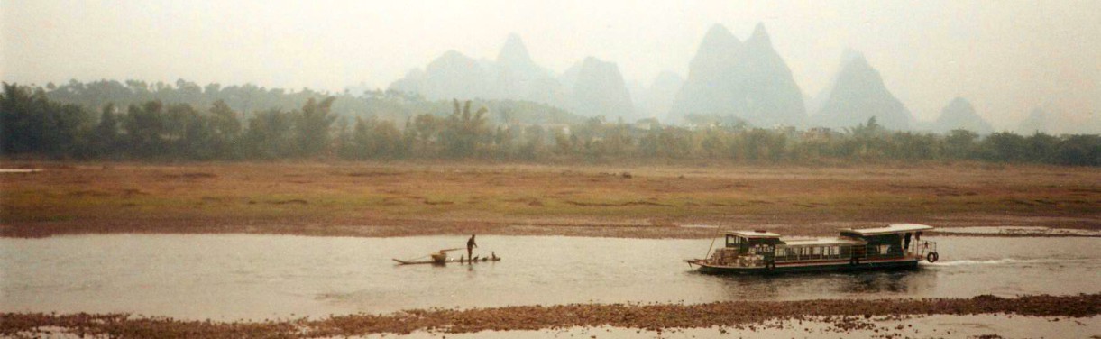 The Li River passes Yangshuo in Guangxi Province, China.
