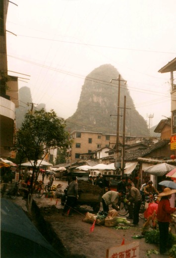 Vegetable market in Yangshuo, China.