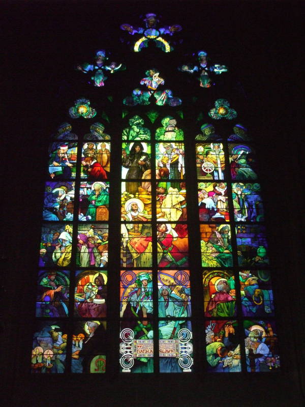 Alphons Mucha stained glass window in Saint Vitus Cathedral in Prague.