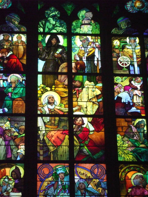Alphons Mucha stained glass window in Saint Vitus Cathedral in Prague.