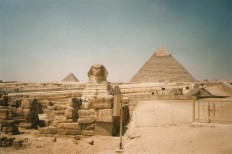 Sphinx and pyramids on the Giza plateau.