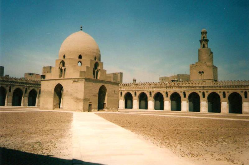 Courtyard of the Ibn Tulum Mosque, one of the largest mosques in the world, in Cairo.