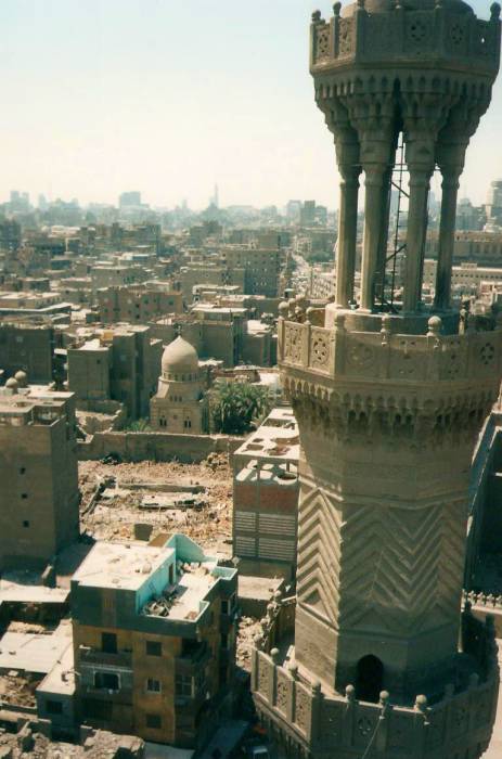 The view from the minaret of the Mosque of Sultan Mu'ayyad Sheikh, built in 1416-1420 CE, in Cairo.