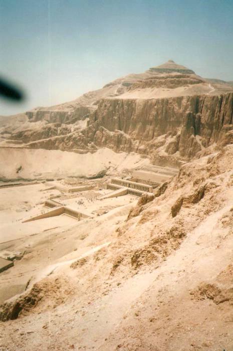 Climbing up the trail above the Temple of Hatshepsut or Deir al Bahri, toward The Valley of the Kings.