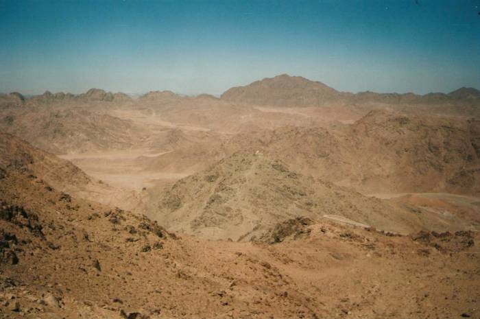 View across the mountains from near the summit of Mount Sinai.