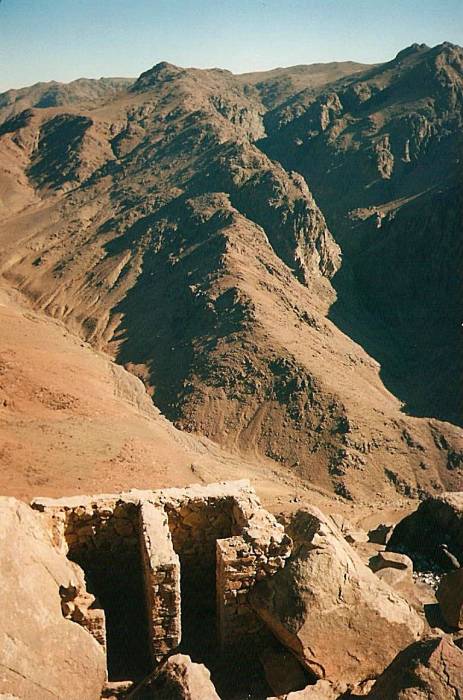 View toward Gebel Katherina from the summit of Mount Sinai.