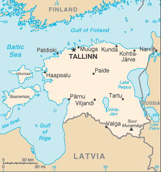 Map of Estonia, the Baltic Sea and the Gulf of Finland.