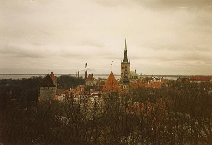 A view from Toompea over the Old City toward the harbor in Tallinn, Estonia.  Beyond that, the Gulf of Finland.