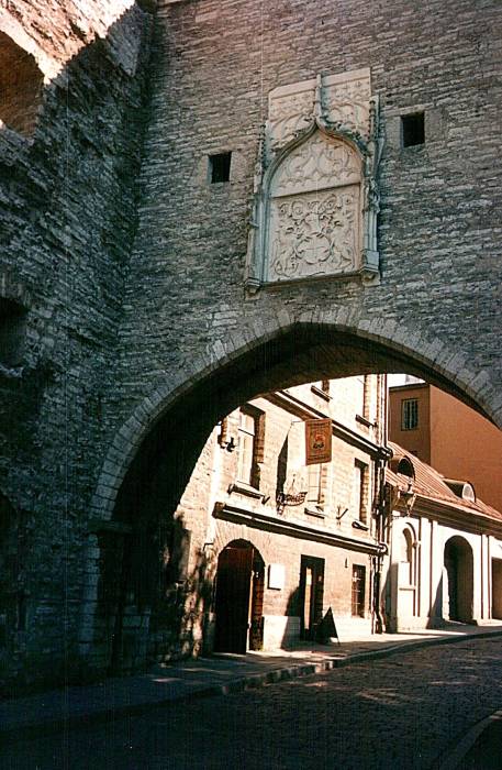 Suur Rannavarav or the Great Coastal Gate, a gate through a fortified tower in the old city walls around Tallinn, Estonia.
