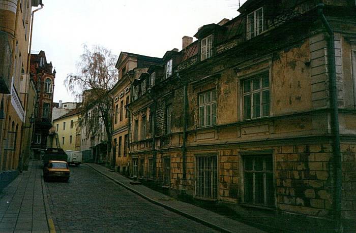 An old yellow house in the Old Town in Tallinn, Estonia.