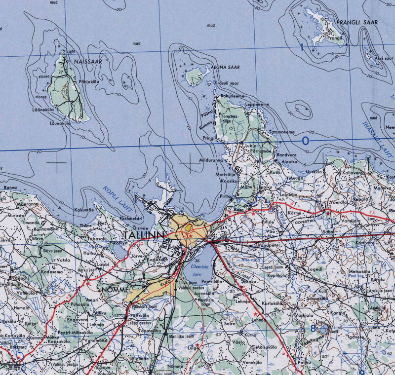 Topographic map of Tallinn, Estonia and its surroundings.