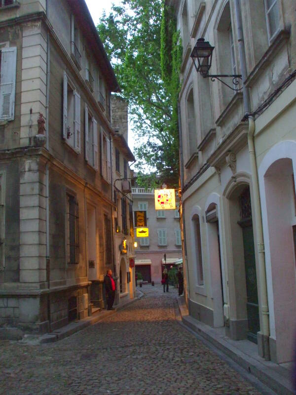 Narrow streets in the old city of Avignon.