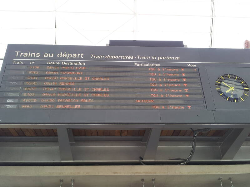 Schedule at Avignon TGV station.