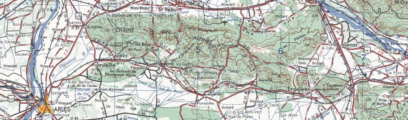 Map NK-3-3 showing Barbégal and Les Baux-de-Province.