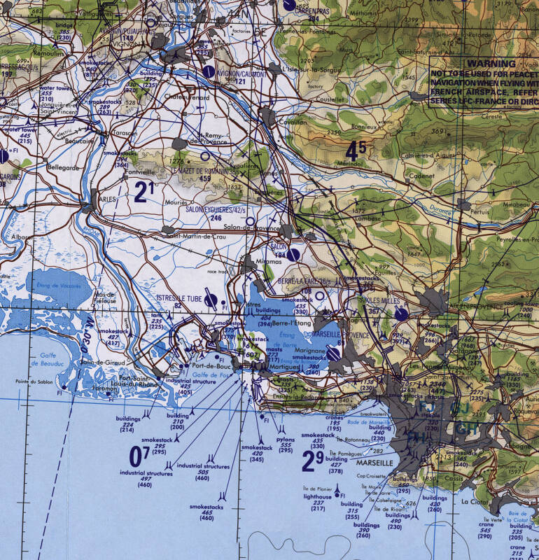 Tactical Pilotage Chart F-2D showing southern France including Avignon, Arles and Marseille.
