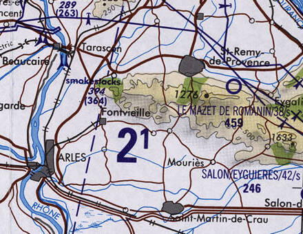 Tactical Pilotage Chart F-2D showing southern France including Avignon, Arles and Marseille.