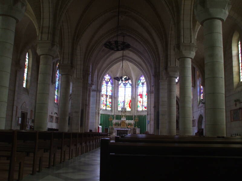 Interior of Church of Saint Maurice in Châtillon-sur-Loire, with 1628 polychrome wood statue of the Virgin and the monumental tabernacle from that period.