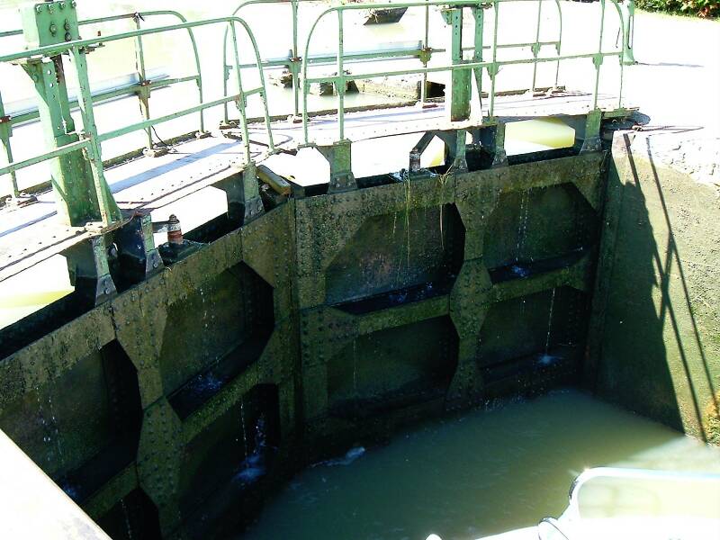 Upper gate in a lock in a canal in France.