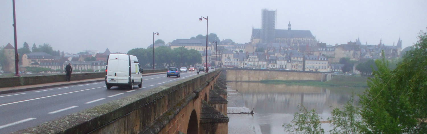 Crossing the Loire River at Never, Cathedral of Saint-Cyr — Sainte-Julitte on the horizon.