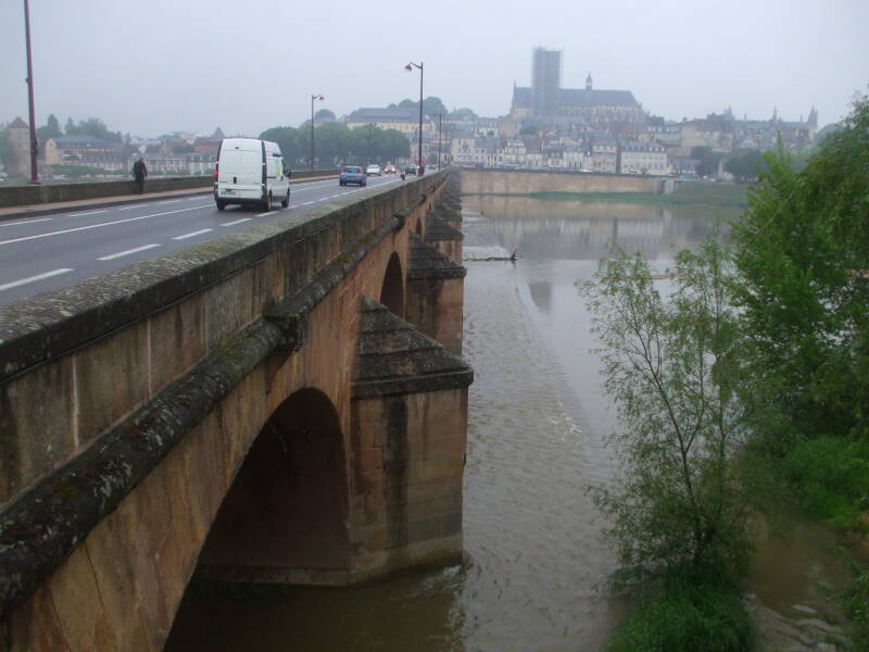 Crossing the Loire bridge at Nevers.