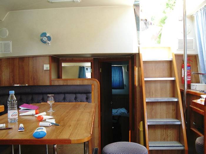 Dining area on board the canal boat.