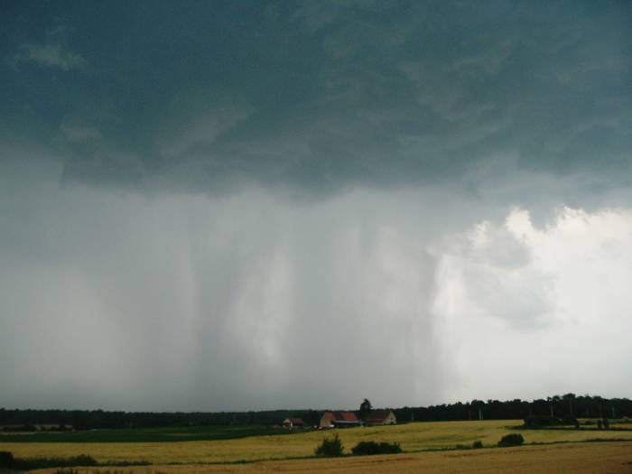 An approaching storm with heavy rain shafts