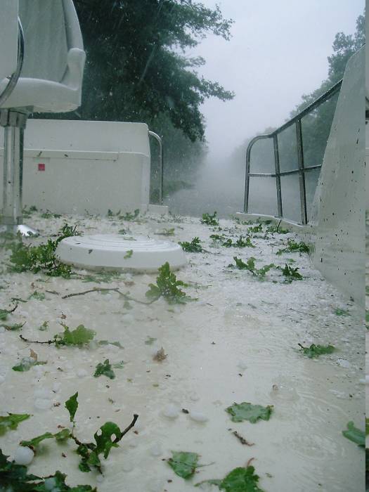 Hail on the aft deck