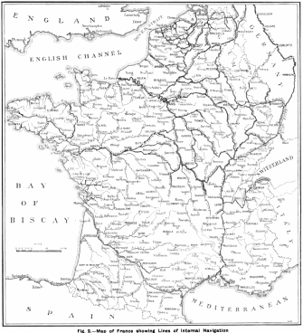 Map of the inland waterways in France.