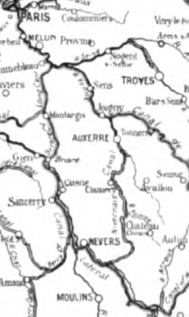 Map of the Loire River and the Canal Lateral à la Loire in France.