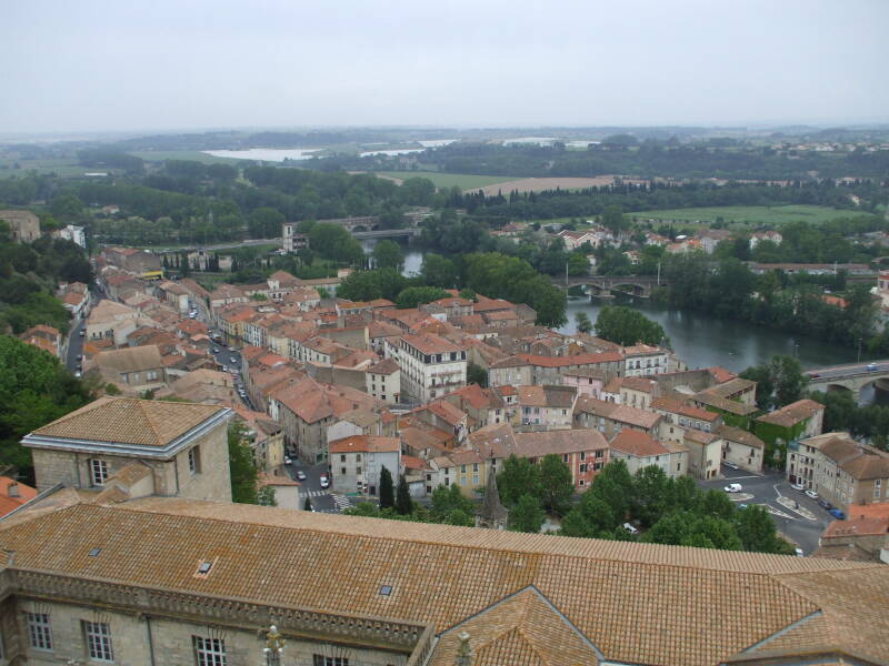 View from the Cathedral of Saint Nazaire tower to the Canal du Midi.
