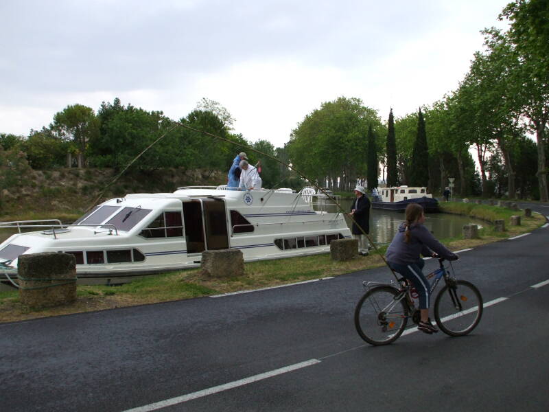 Stopping in Poilhes while traveling along the Canal du Midi on a rented boat.