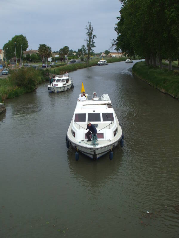 Underway on the Canal du Midi in a rented boat.