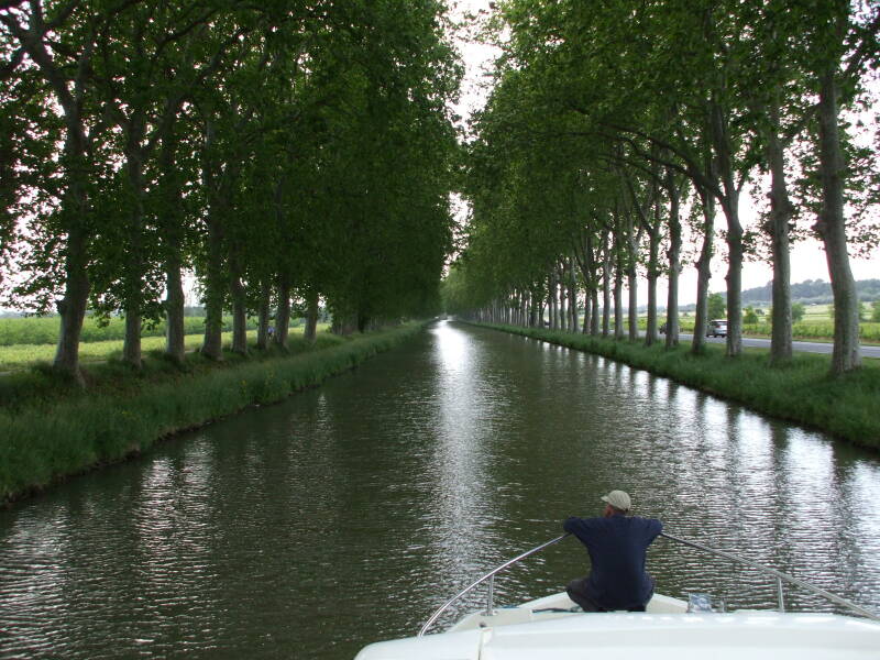 ALT: Underway on the the Canal du Midi in a rented boat.