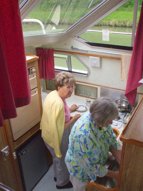 Galley on board a rented canal boat.