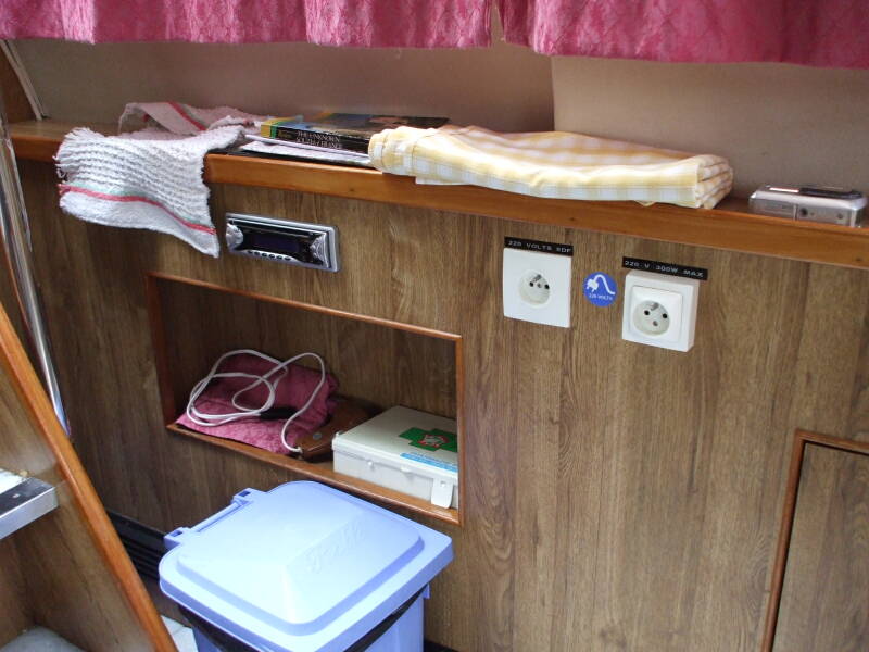 ALT: Main cabin on board a rented canal boat.