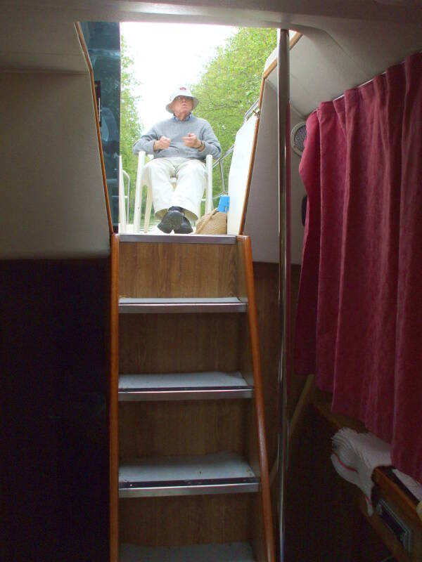 ALT: main cabin on board a rented canal boat.