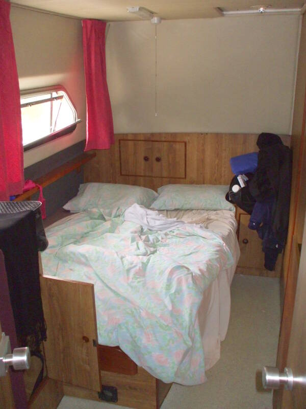 ALT: Aft cabin on board a rented canal boat.