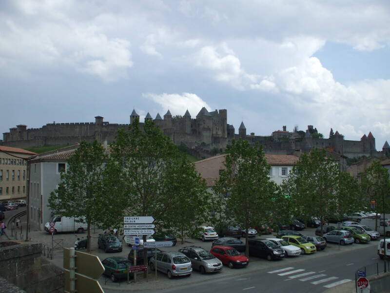 The fortified city of Carcassonne along the Canal du Midi.